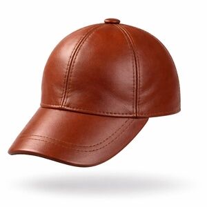 Cognac Brown Leather Baseball Cap - Real Lambskin Leather Hat for men and woman